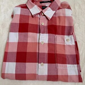 Eddie Bauer Men's Red and Pink Plaid Button Down Shirt